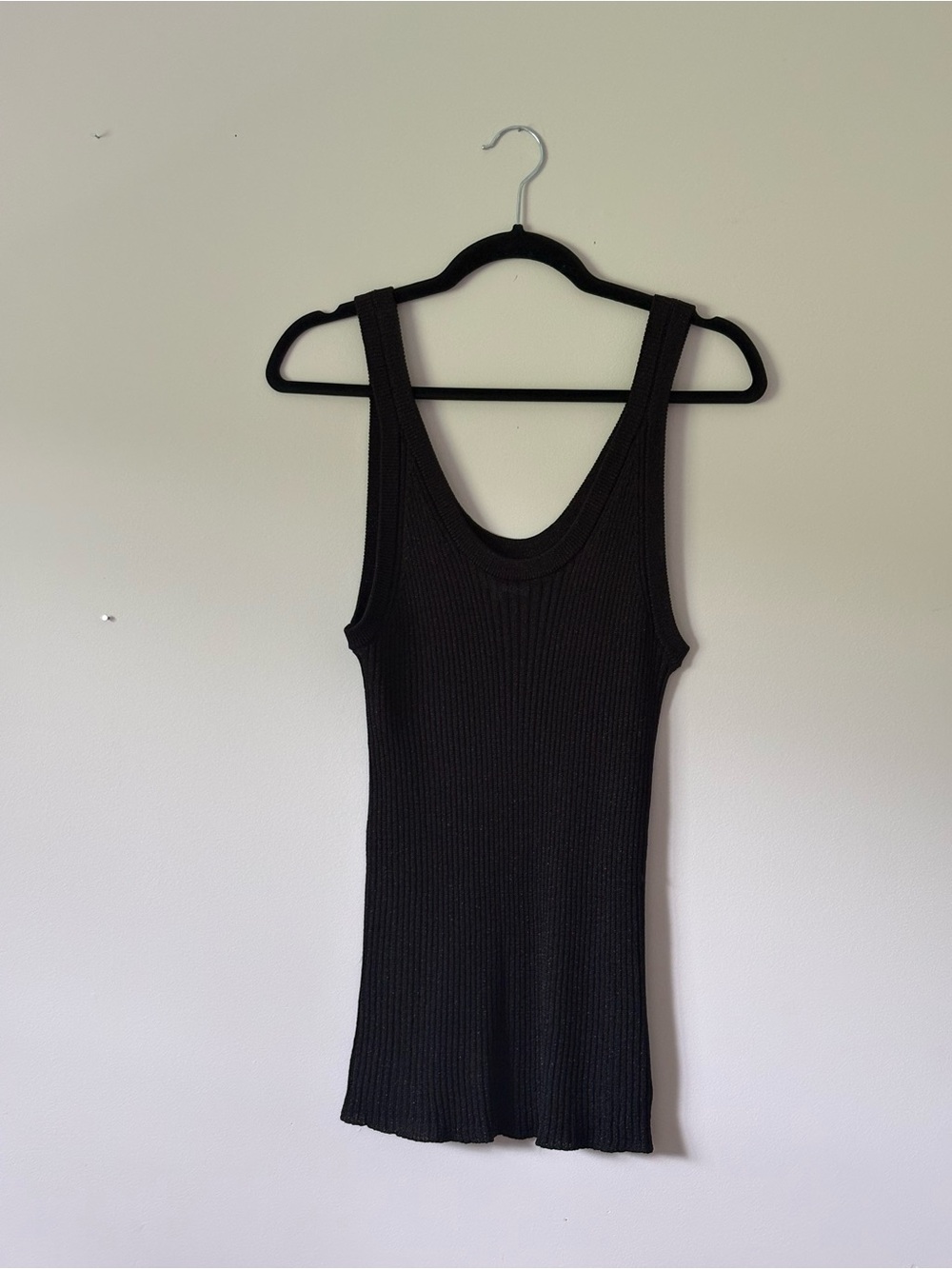 Black Ribbed Metallic Knit Tank Top